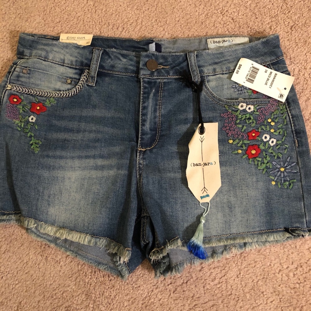 NWT Embroidered Jean Shorts